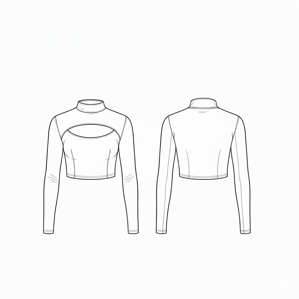 Top Cropped Manga Longa e Recorte Vazado