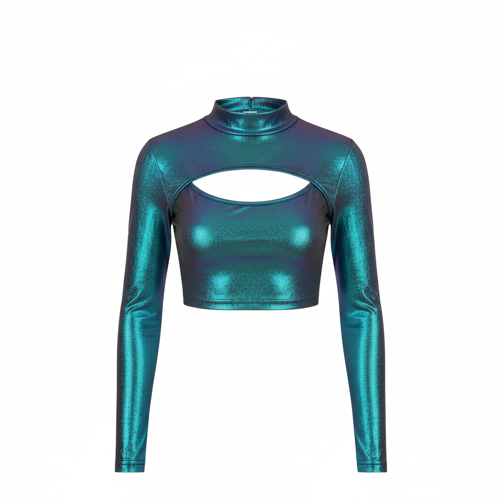 Top Cropped Manga Longa e Recorte Vazado