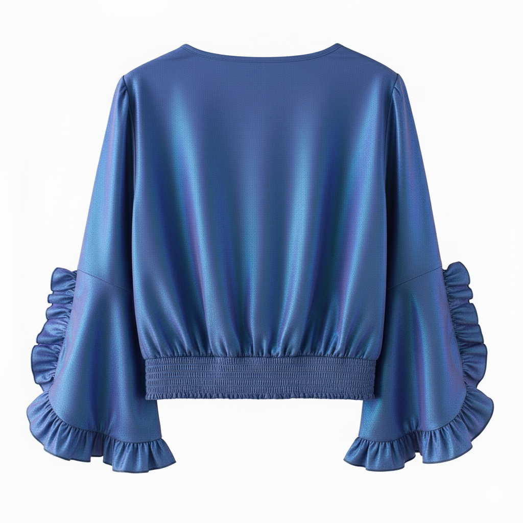 Blusa Cropped Transpassada e Mangas Sino