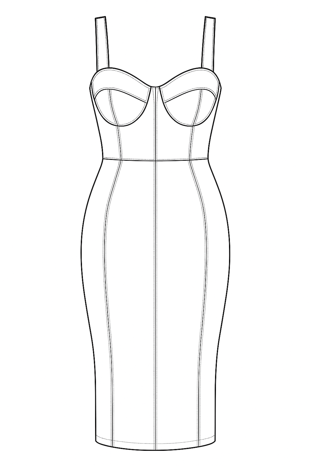 Vestido Lápis Midi com Busto Estruturado