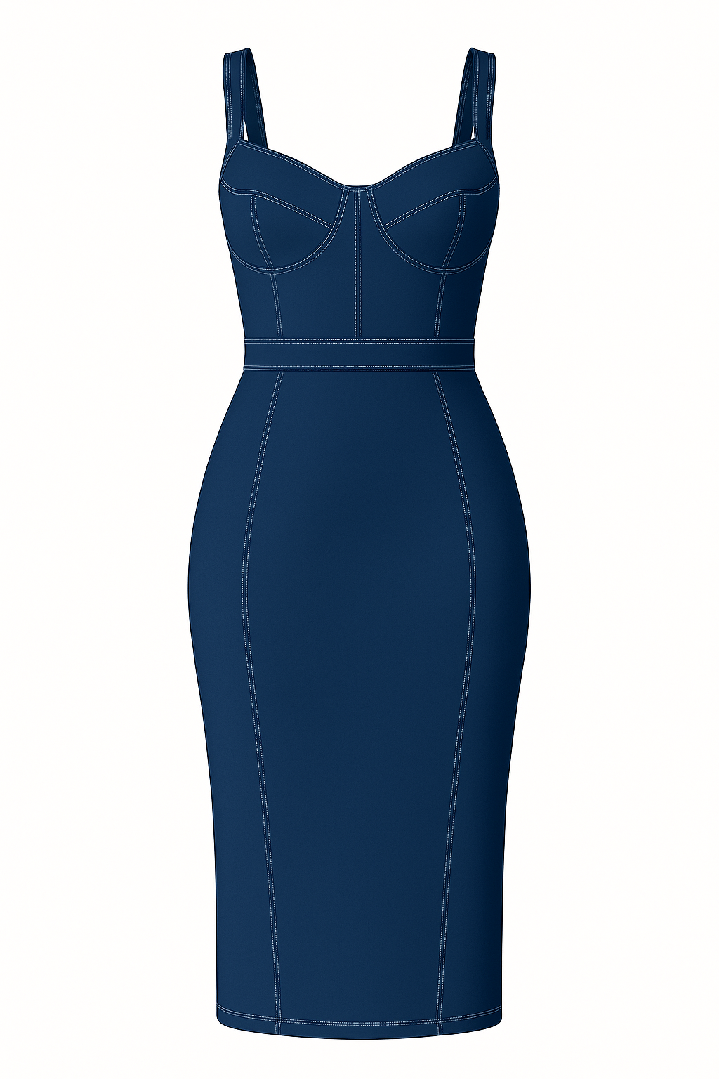 Vestido Lápis Midi com Busto Estruturado