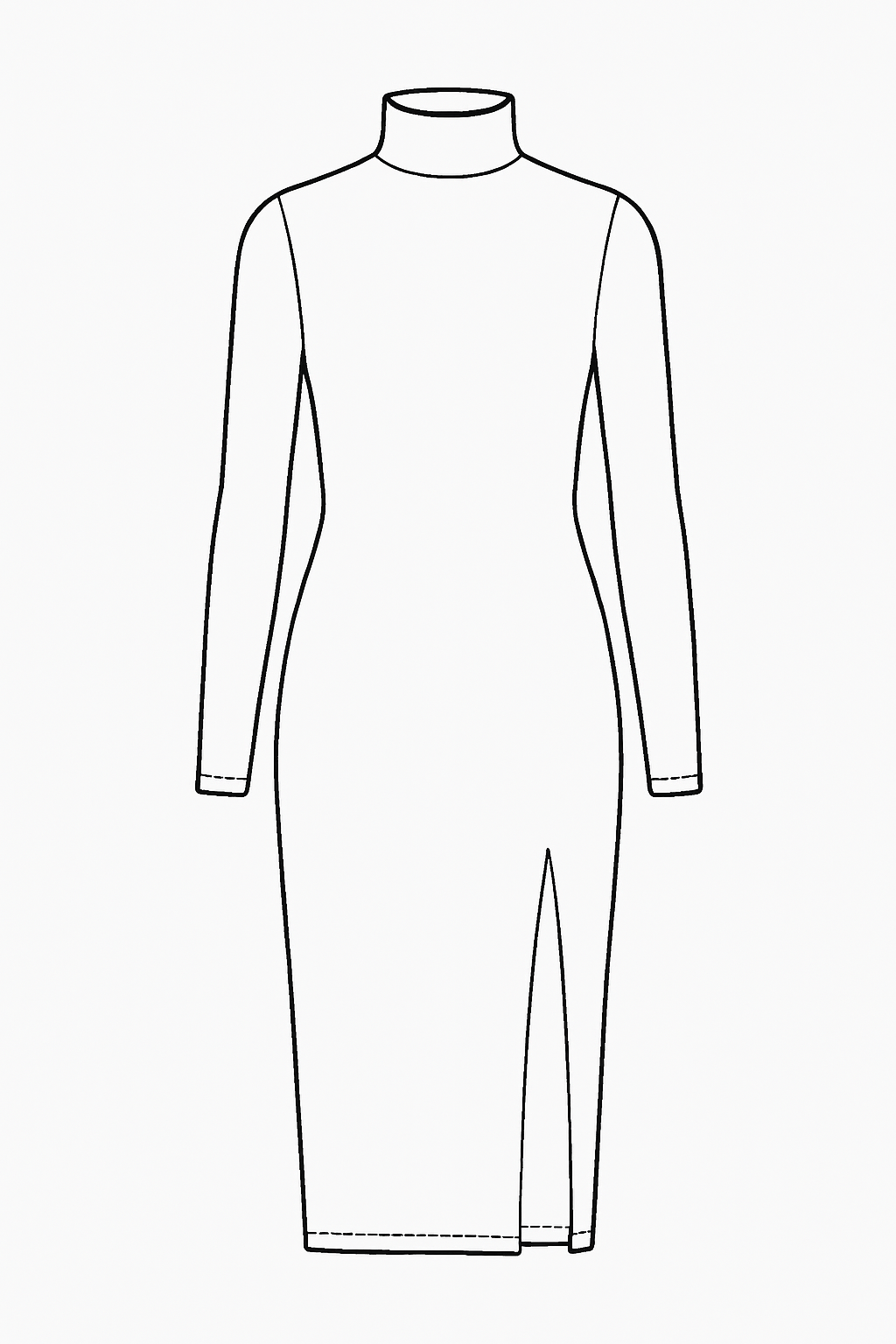 Midi Justo Gola Alta Manga Longa e fenda