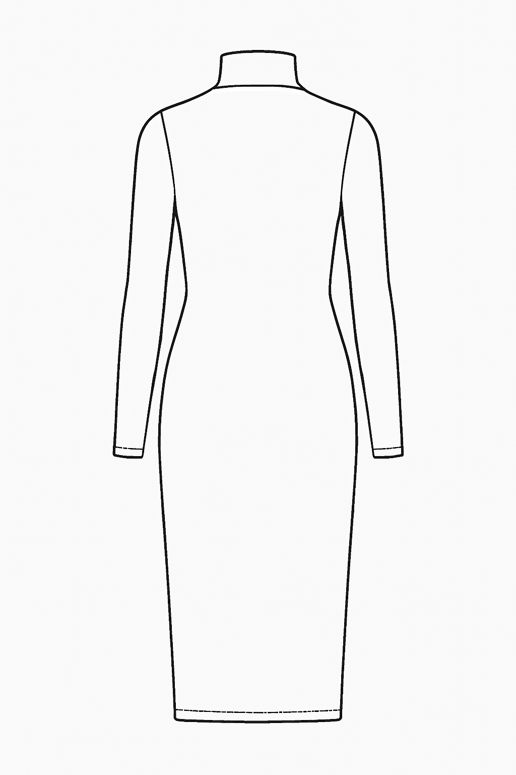 Midi Justo Gola Alta Manga Longa e fenda