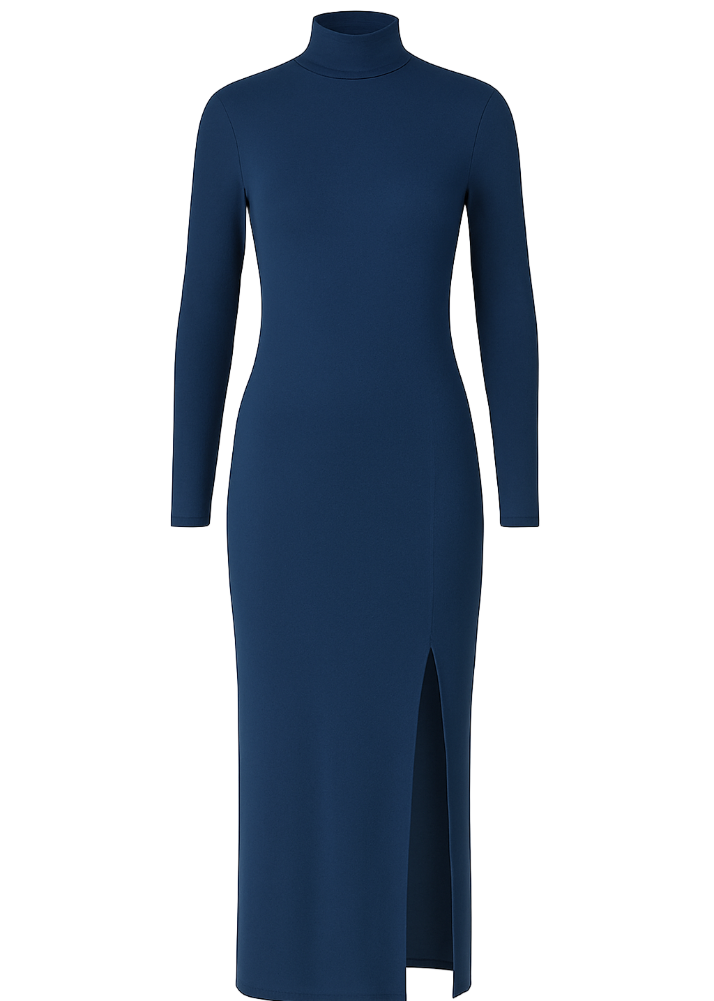 Midi Justo Gola Alta Manga Longa e fenda