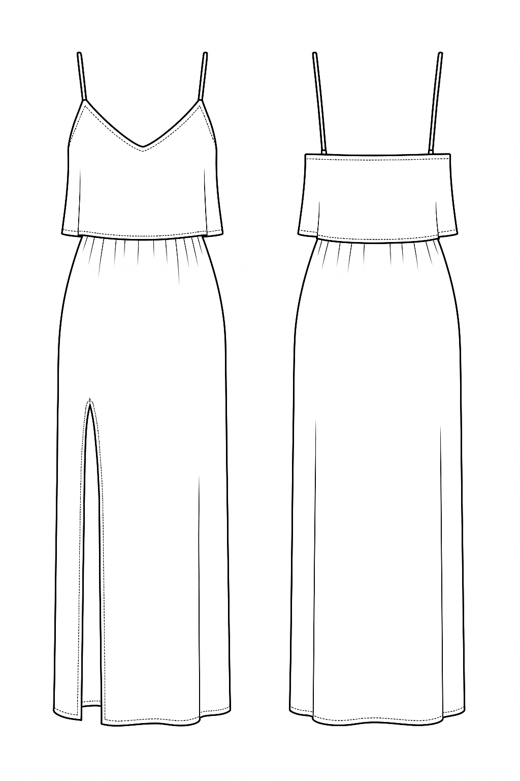 Vestido Longo com Babado Decote e Cintura Elástico