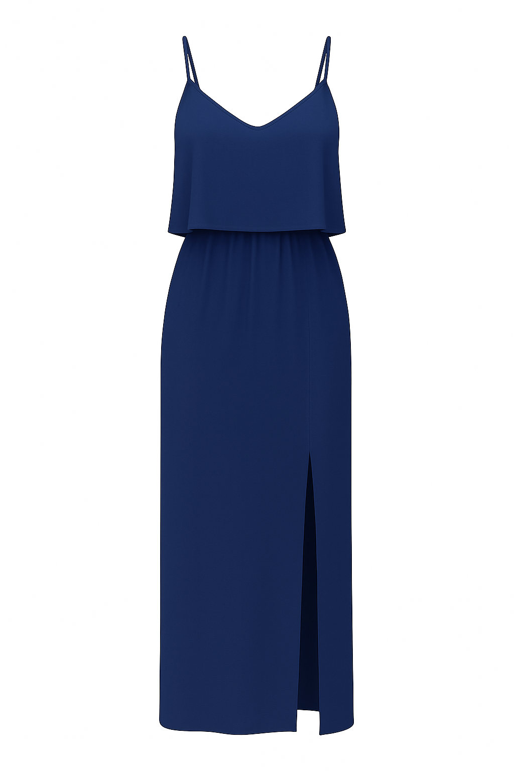 Vestido Longo com Babado Decote e Cintura Elástico