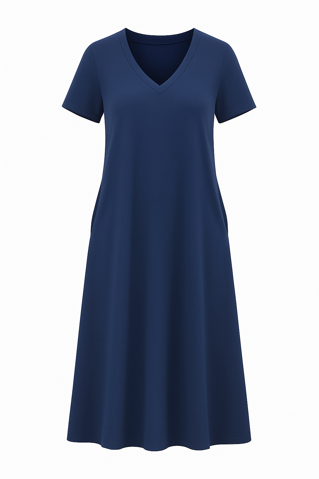 Vestido Midi Evasê Manga Curta e bolso