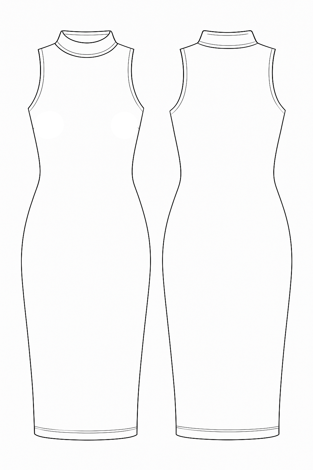 Vestido Midi Justo Gola Alta Sem Mangas