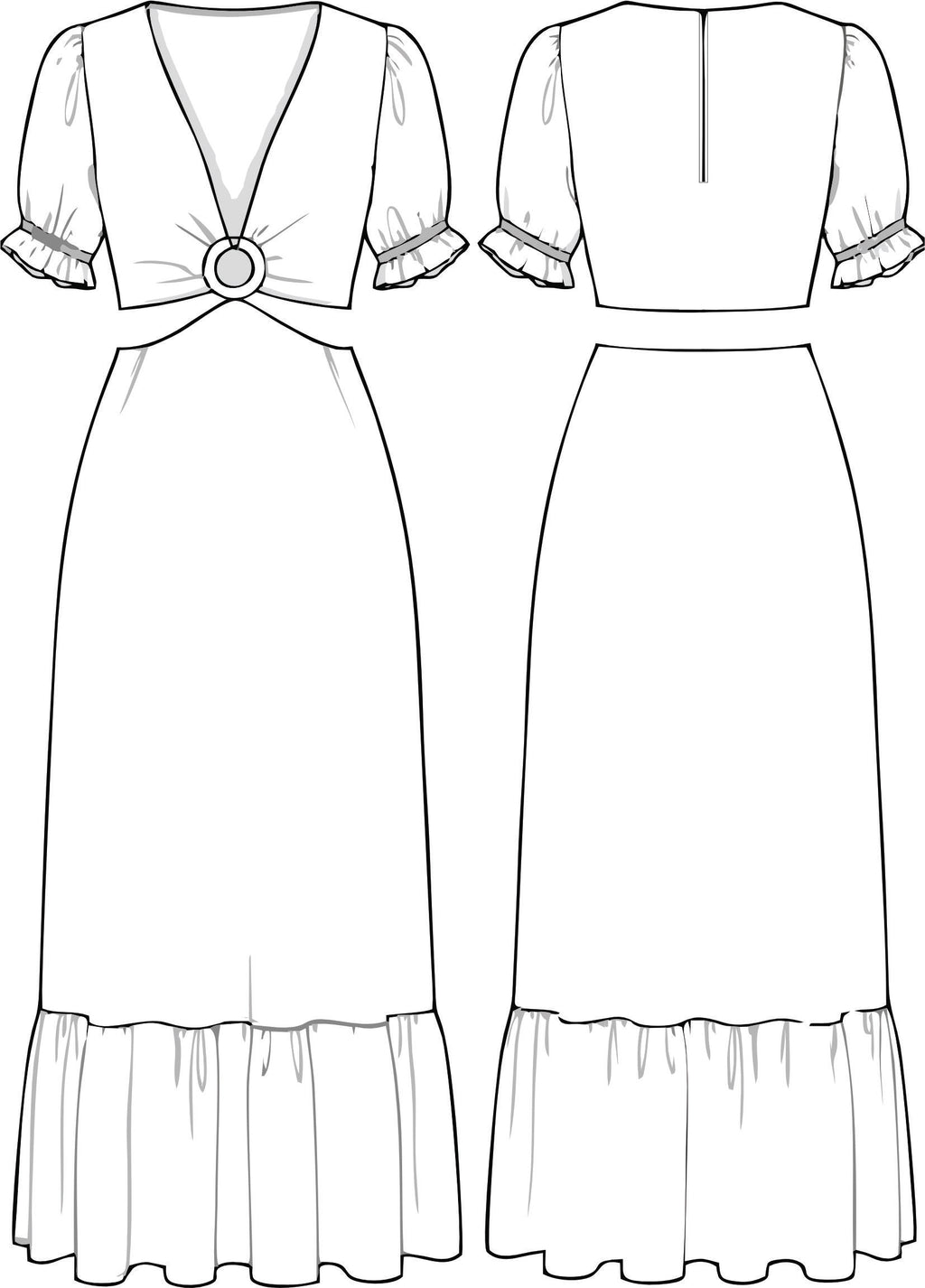 Vestido Longo Feminino com Recortes