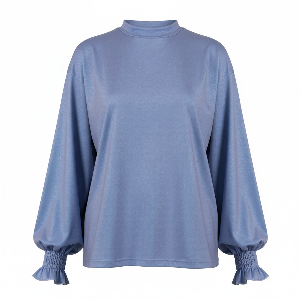 Blusa Feminina de Gola Alta e Mangas Bufantes