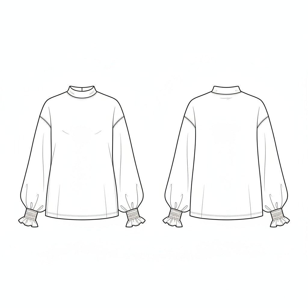 Blusa Feminina de Gola Alta e Mangas Bufantes