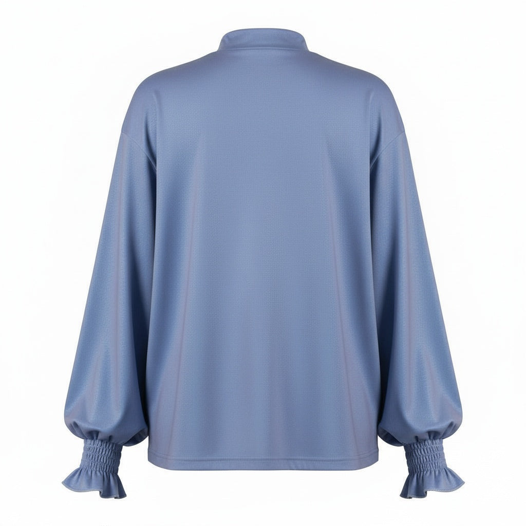 Blusa Feminina de Gola Alta e Mangas Bufantes