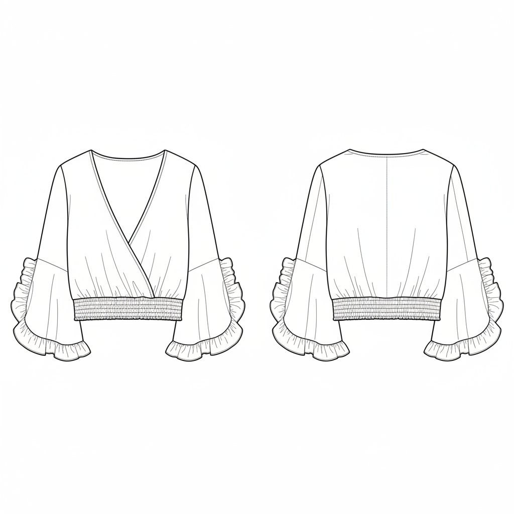 Blusa Cropped Transpassada e Mangas Sino