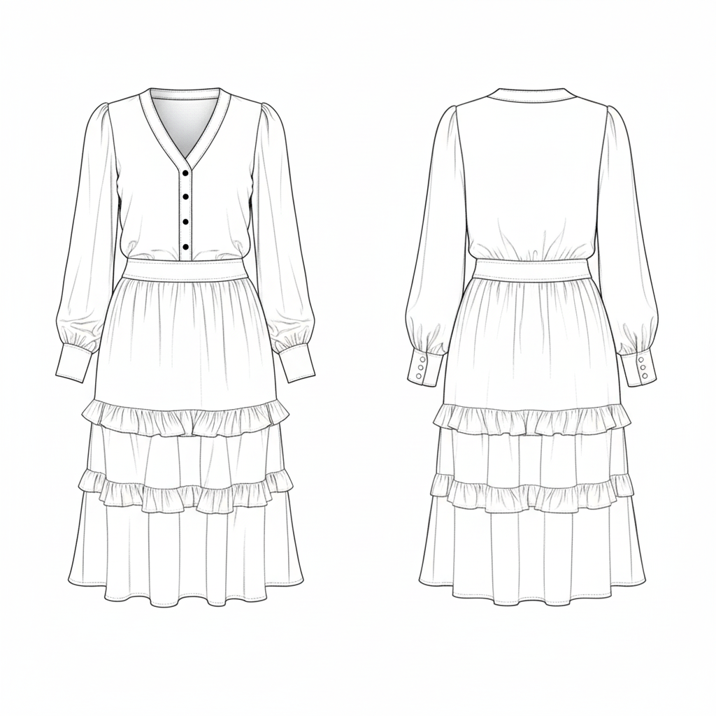 Vestido Midi Camponesa com Babados