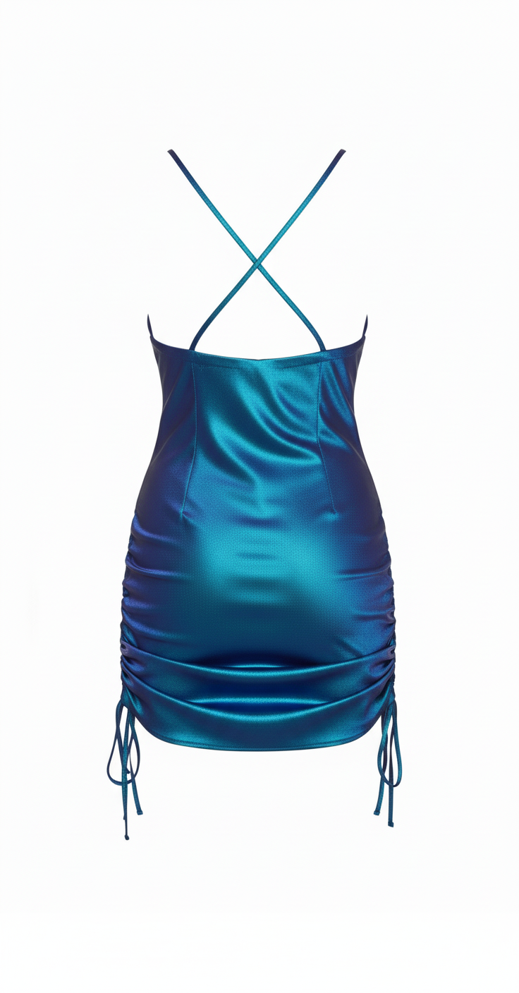 Vestido curto com Decote Drapeado e Rúches