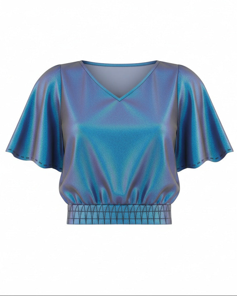 Blusa Cropped com Gola V e Manga Sino