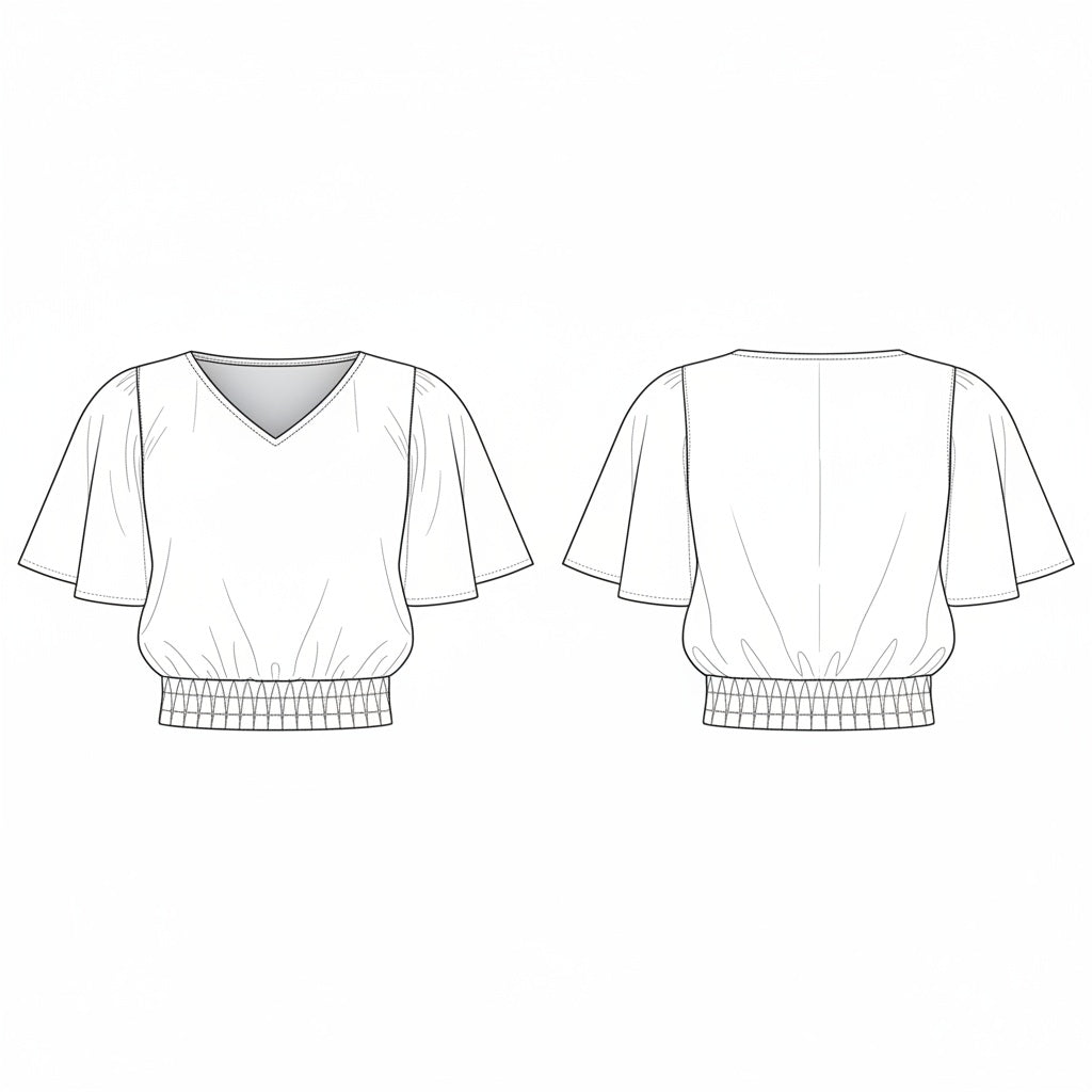 Blusa Cropped com Gola V e Manga Sino