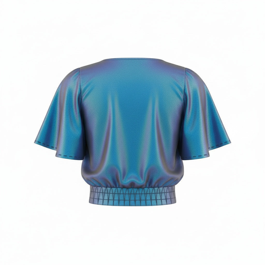 Blusa Cropped com Gola V e Manga Sino