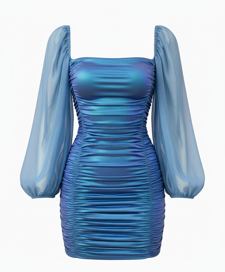 Vestido Curto Justo com Manga Bufante