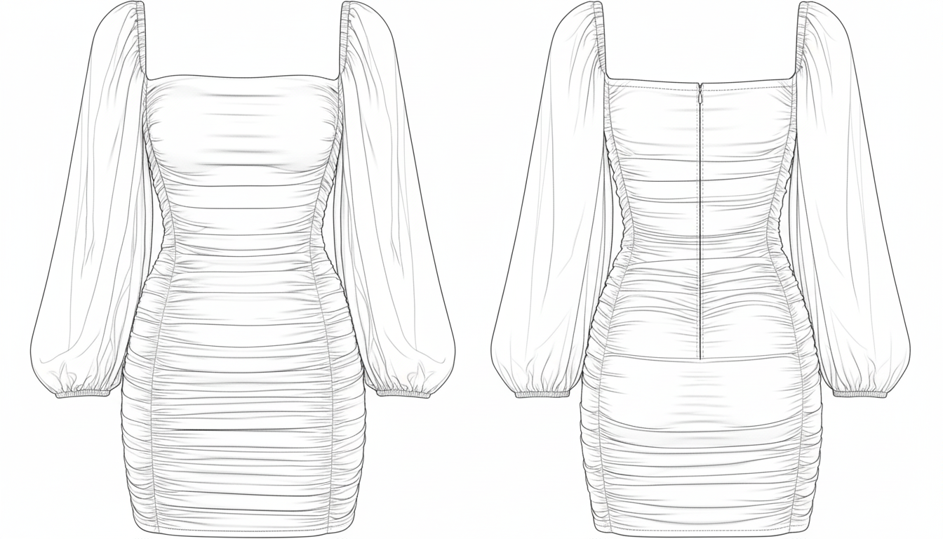 Vestido Curto Justo com Manga Bufante