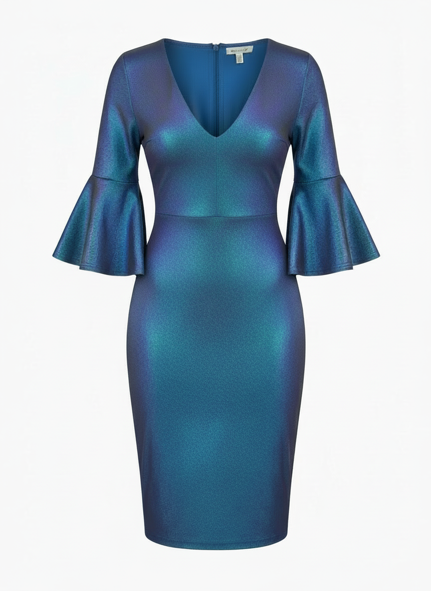 Vestido Midi Lápis com Manga Sino