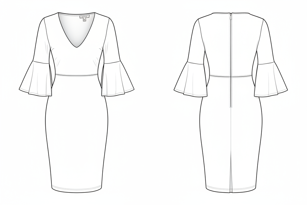 Vestido Midi Lápis com Manga Sino