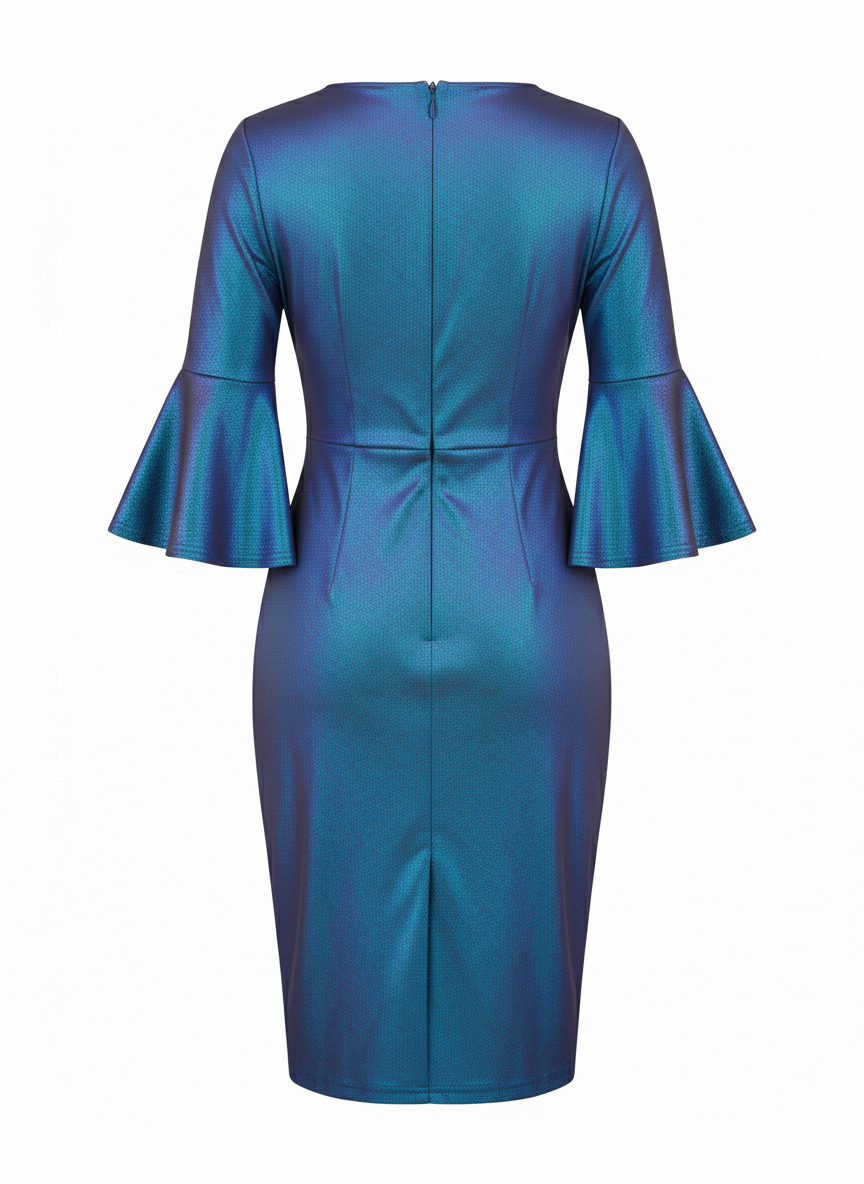 Vestido Midi Lápis com Manga Sino