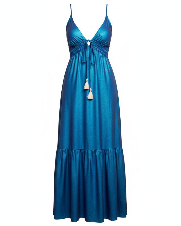 Vestido Longo de Alças Finas e Busto Regulável