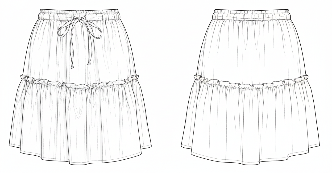 Saia Mini com Camada de Babado e Cós Elástico