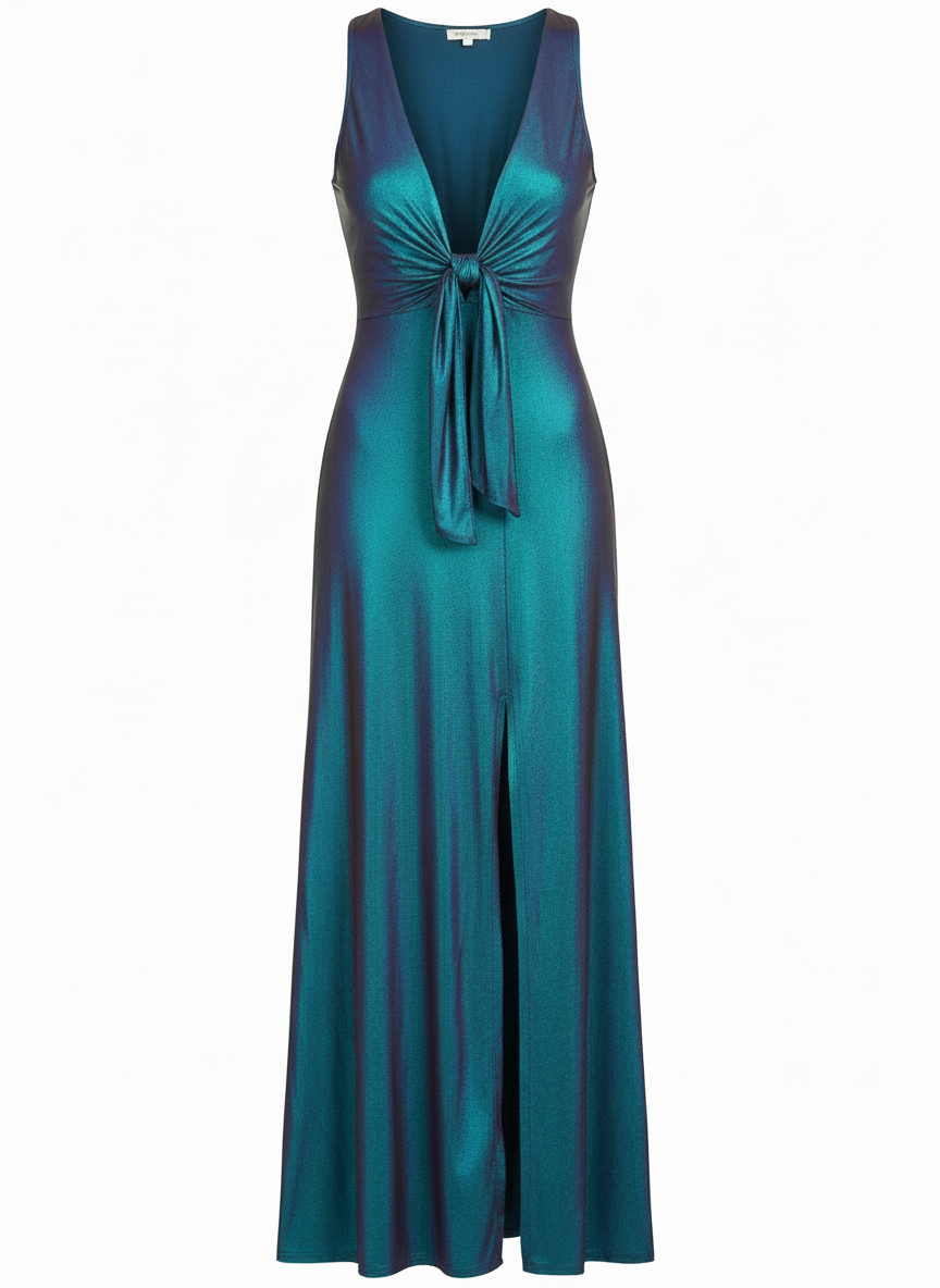 Vestido Longo em Malha com Fenda e amarração