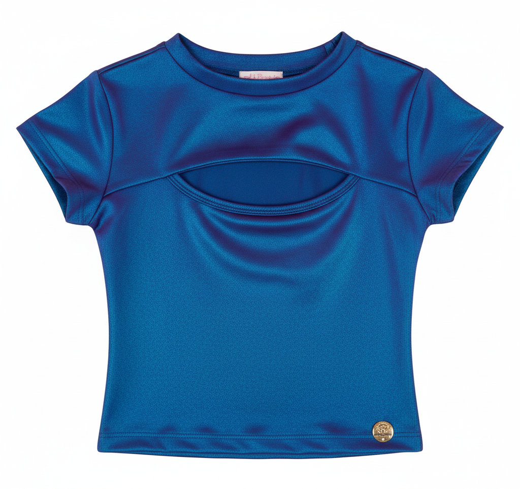 Cropped Manga Curta com Cut-Out