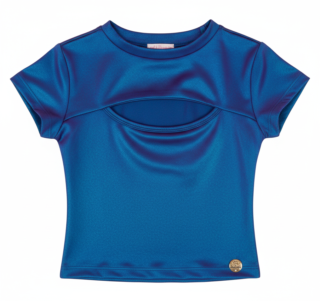 Cropped Manga Curta com Cut-Out