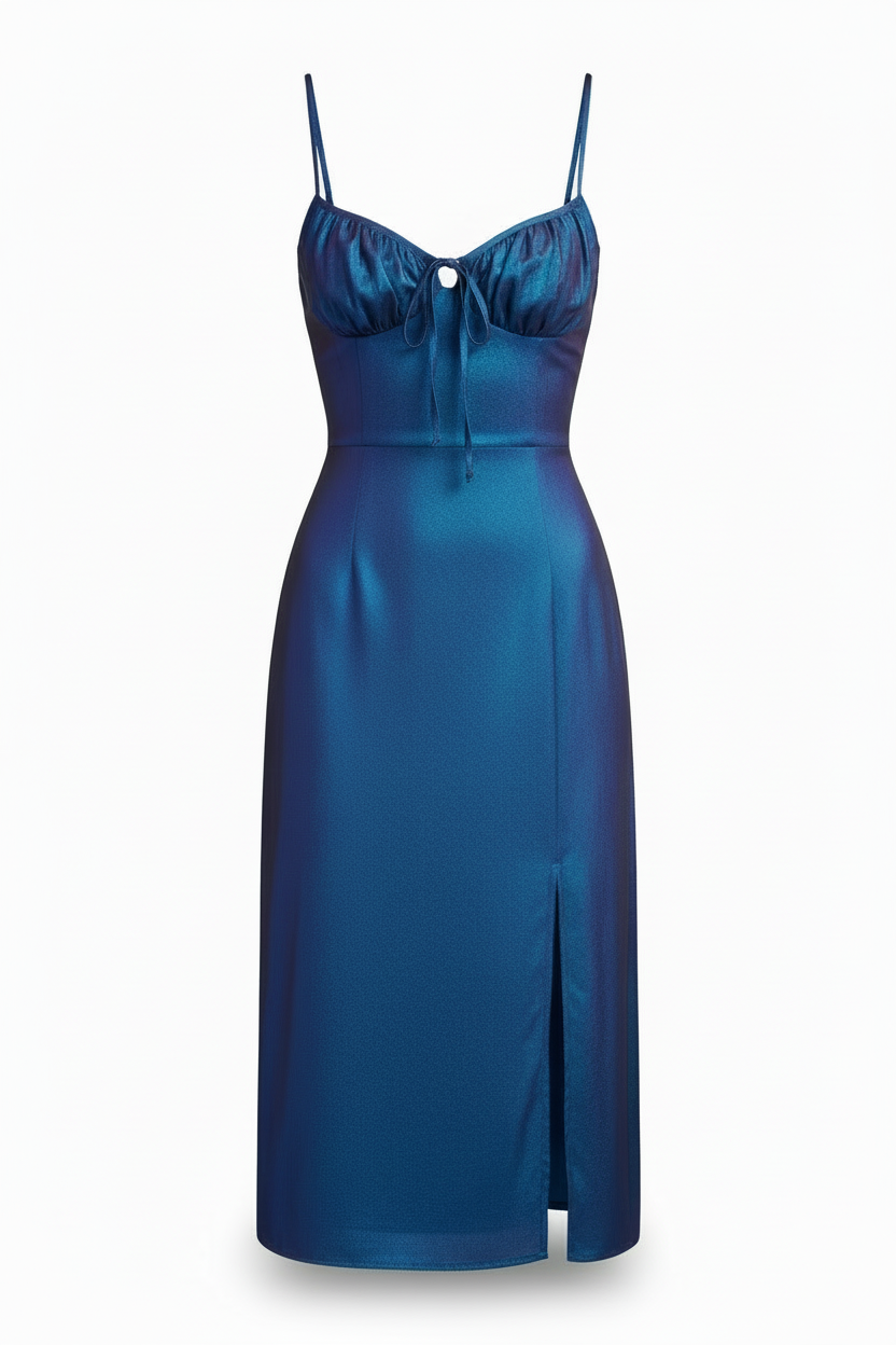 Vestido Midi de Alças Finas ( costas com zíper ou lastex)