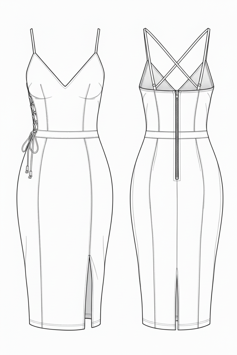 Vestido Ajustado com Detalhes em amarração