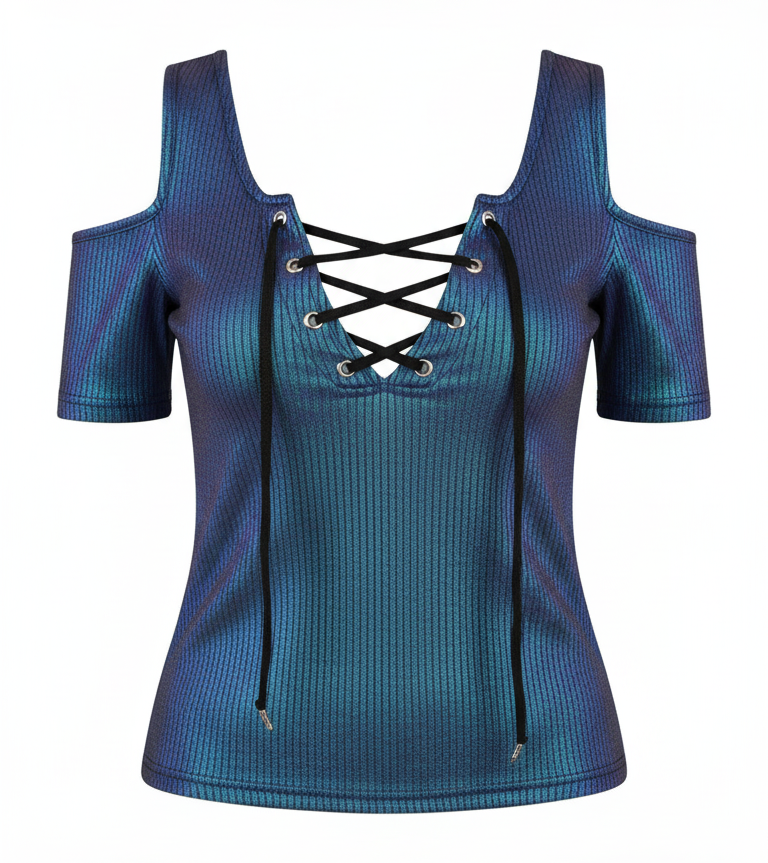 Blusa Manga Curta Cold Shoulder com Ilhós