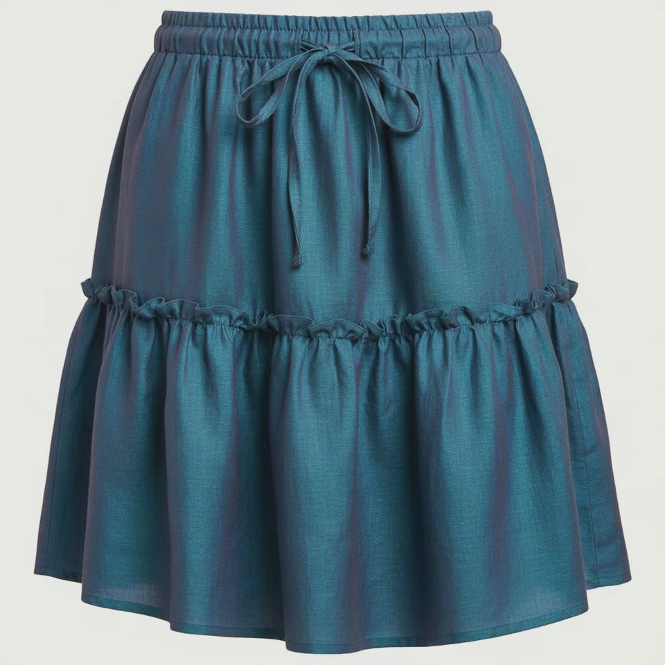 Saia Mini com Camada de Babado e Cós Elástico