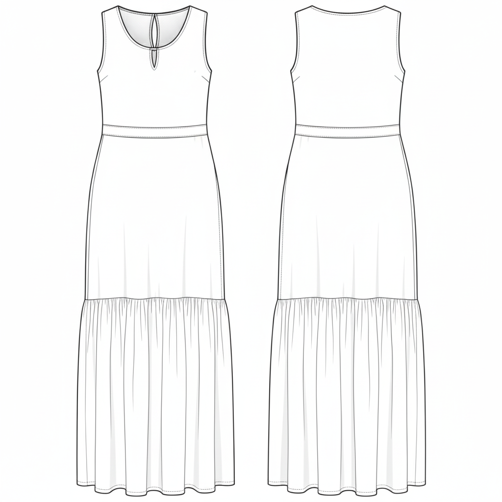 Vestido Maxi Básico com Babado na Barra